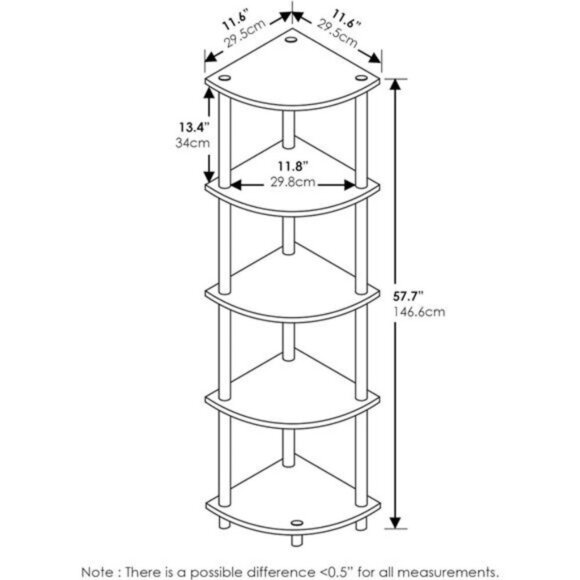 5 tier corner shelf storage unit small space display rack bookcase organizer - Picture 3 of 7